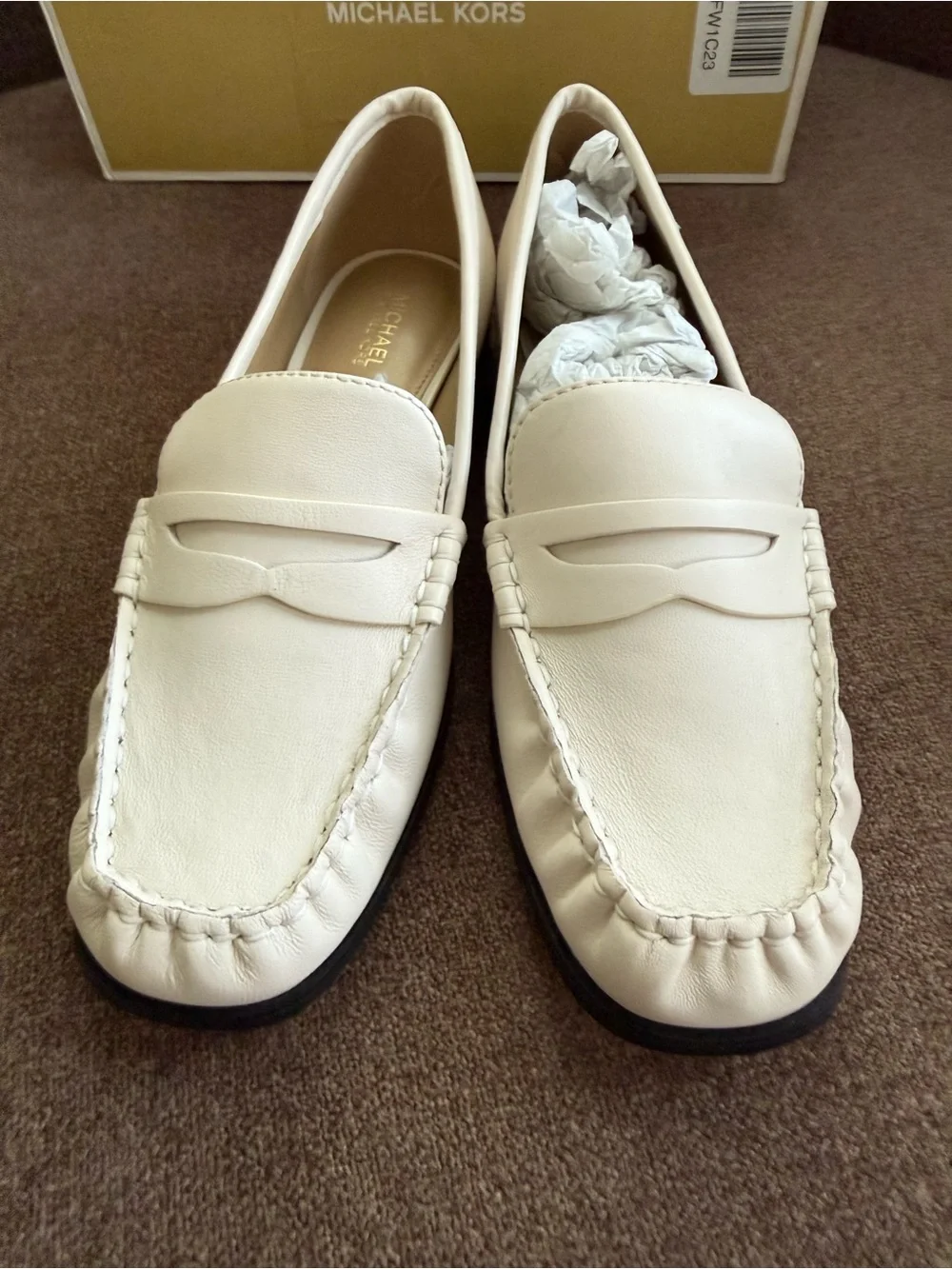 Michael Kors Cream and White Leather Slip-On Loafers